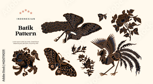 Isolated animals Batik pattern illustration photo