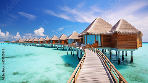 Maldives with overwater bungalows and clear water