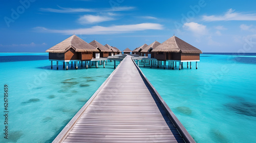 Maldives with overwater bungalows and clear water © PixelGuru