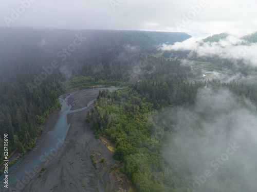Clouds drift over the Hoh river as it flows through one of the largest temperate rainforests in the U.S. Receiving over 100 inches of rain annually, the Olympic Peninsula is lush with flora and fauna.