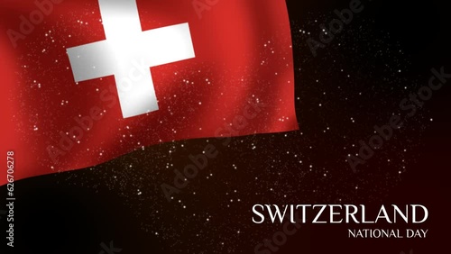 Happy Swiss National Day animation with Switzerland Flag and fireworks background. Switzerland 1st August. Great for celebration Switzerland independence day and Swiss national day.