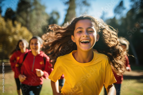 Teenage girls running outdoors, a sports and outdoor activities concept