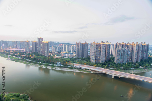 Aerial photography of night scenes near the Sanchaji Bridge in Changsha © showins
