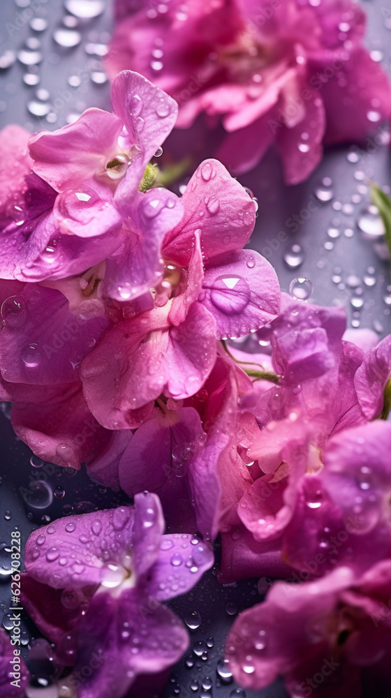 Fototapeta premium Matthiola flowers with water droplets