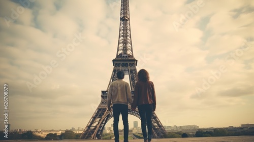 Happy couple traveling together around the world - City of Paris - catching a moment of endearment © 4kclips