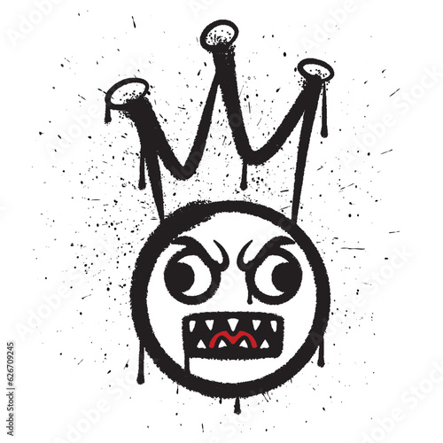 Vector graffiti spray paint crazy king emoticon isolated vector illustration