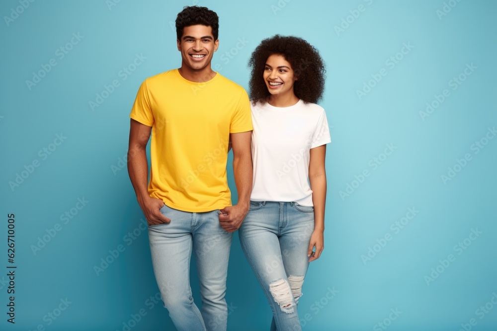 Studio photo of a happy couple in love against a plain colorful background - catching a moment of endearment Studio photo of a happy couple in love against a plain colorful background - catching a moment of endearment