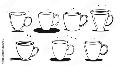 Tea or coffee cup vector doodle hand drawn line set.
