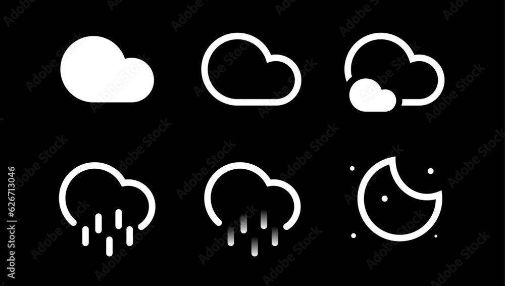 Vector set of clouds shapes and moon. Collection of various forms and contours. Design elements for the weather forecast Vector set of clouds shapes and moon. Collection of various forms and contours. Design elements for the weather forecast