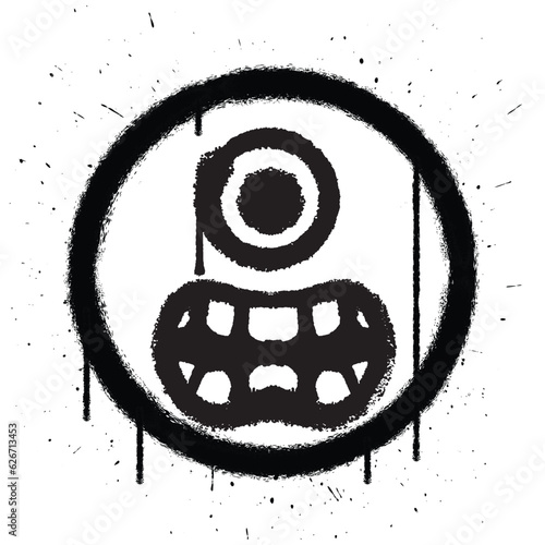 Vector graffiti spray paint cyclops face emoticon on white background vector illustration