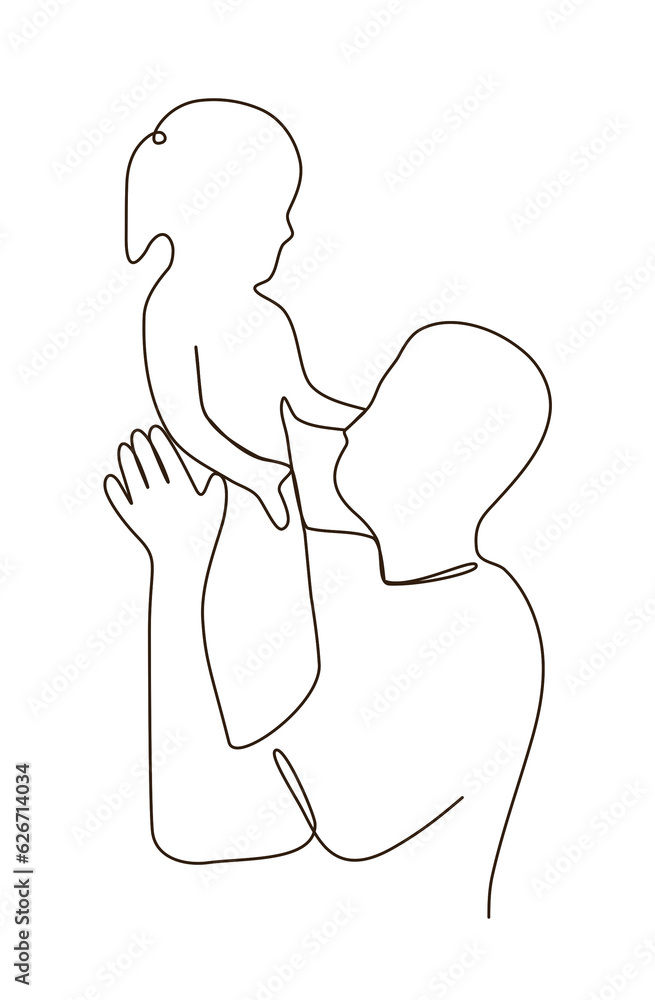 Modern line art of father and little daughter holding while playing together. bonding love playful happy single parent. Modern line art of father and little daughter holding while playing together. bonding love playful happy single parent.