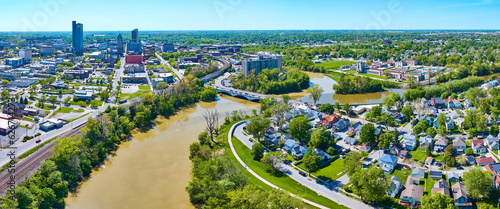 Panorama intersection of St. Marys River, St. Joseph River, and Maumee River downtown Fort Wayne
