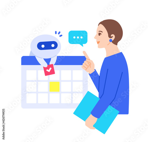 AI秘書。スケジュール管理をはじめ業務のアシスタントを行うAIのベクターイラスト素材。