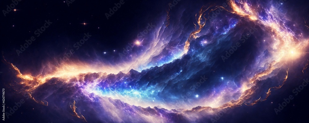 a blue and purple swirl with stars in the background