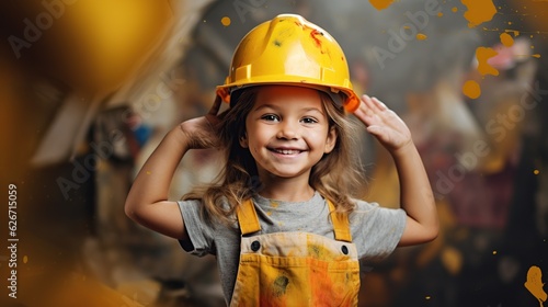 Smiling Cute Girl construction worker look on free background - labor day cute model Generative Ai
