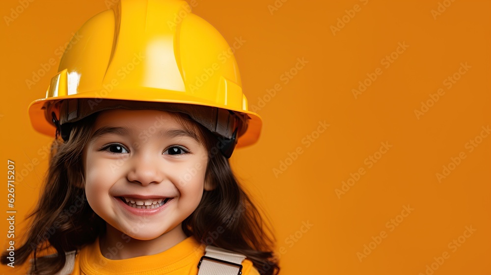 Smiling Cute Girl construction worker look on free background - labor day cute model Generative Ai Smiling Cute Girl construction worker look on free background - labor day cute model Generative Ai