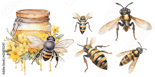 Watercolor honeybee clipart for graphic resources