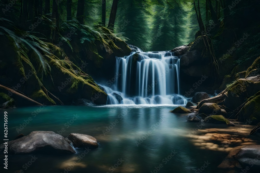 Fototapeta premium beautiful waterfall in the forest generated by AI tool