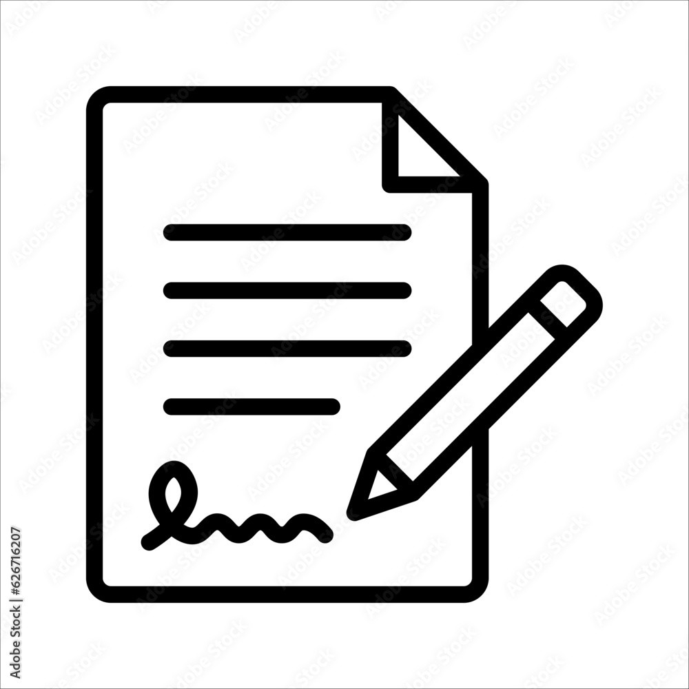 Pen signing a contract icon with signature, vector illustration on white background Pen signing a contract icon with signature, vector illustration on white background