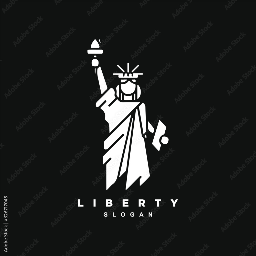 Abstract monochrome liberty statue landmark logo design isolated on black background