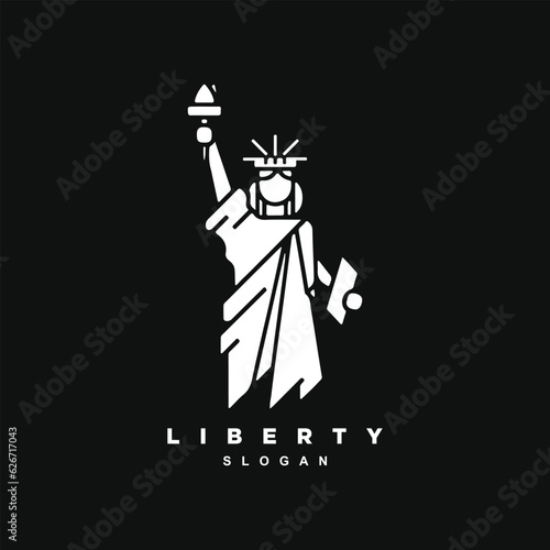 Abstract monochrome liberty statue landmark logo design isolated on black background