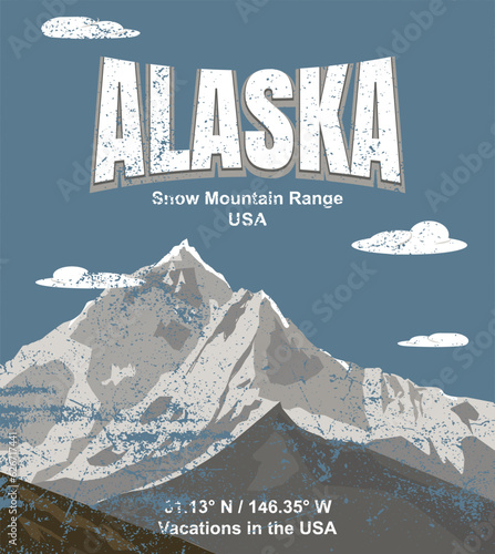 Vector landscape with Alaska mountains, Perfect for banner, poster and sticker design.