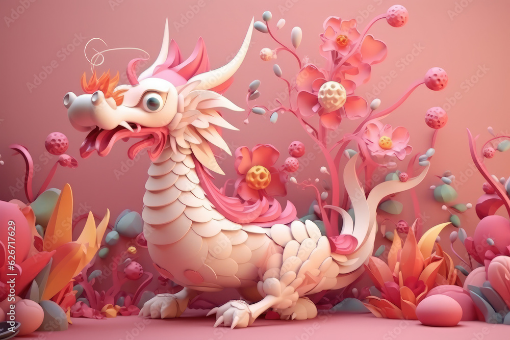 Generative AI abstract design chinese new year cute dragon with spring colors, surreal fantasy, peach flower., generative AI
Generative AI abstract design chinese new year cute dragon with spring colors, surreal fantasy, peach flower., generative AI