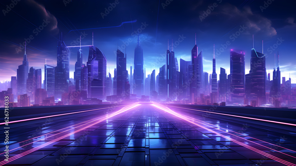 cityscape neon street, Generative AI