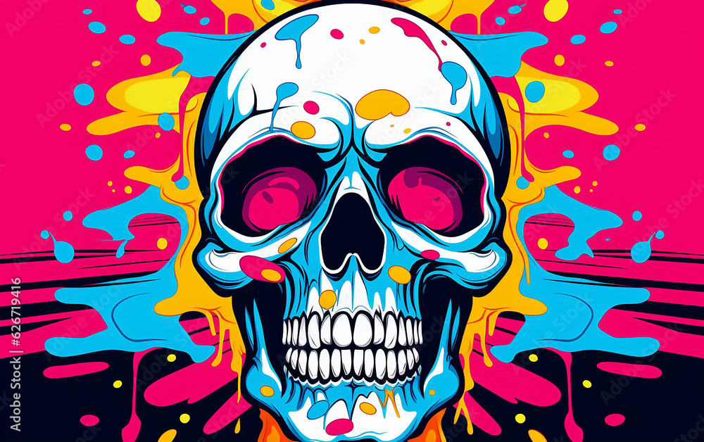 Abstract colorful background with skull. Generative AI technology.