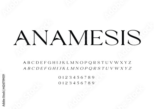 a modern elegant display serif typeface font alphabet vector