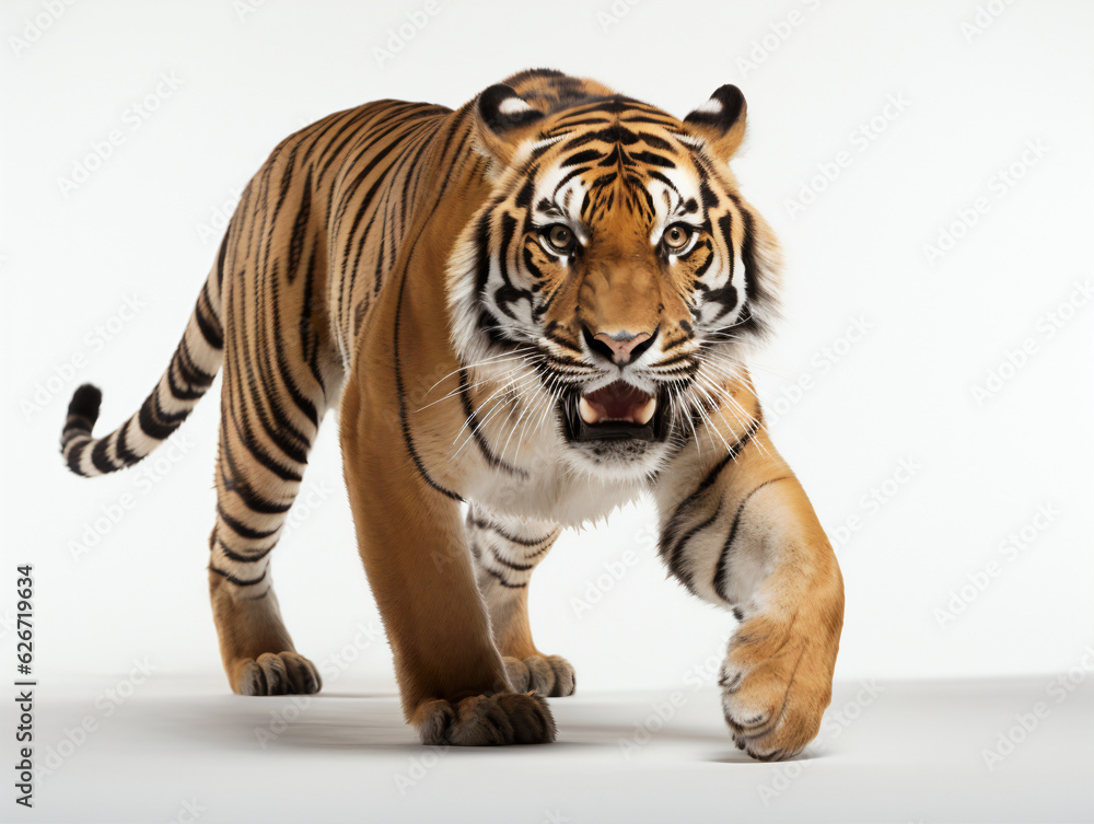 Obraz premium Tiger walking on a white background