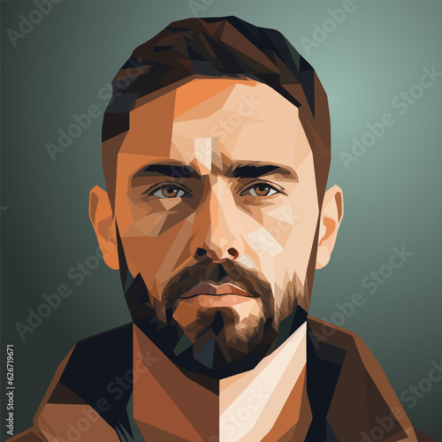 Bearded serious middle-aged man close-up illustration. Headshot of a handsome, serous, confident guy
