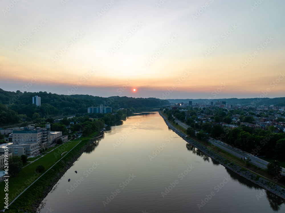 Kanawha River evening sunset - West Virginia State Capitol
