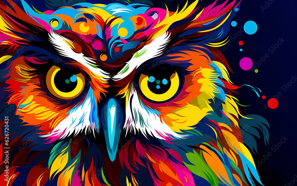 Abstract colorful background with owl. Generative AI technology.