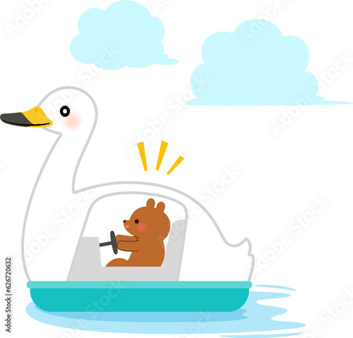 白鳥ボートに乗ったクマのキャラクター