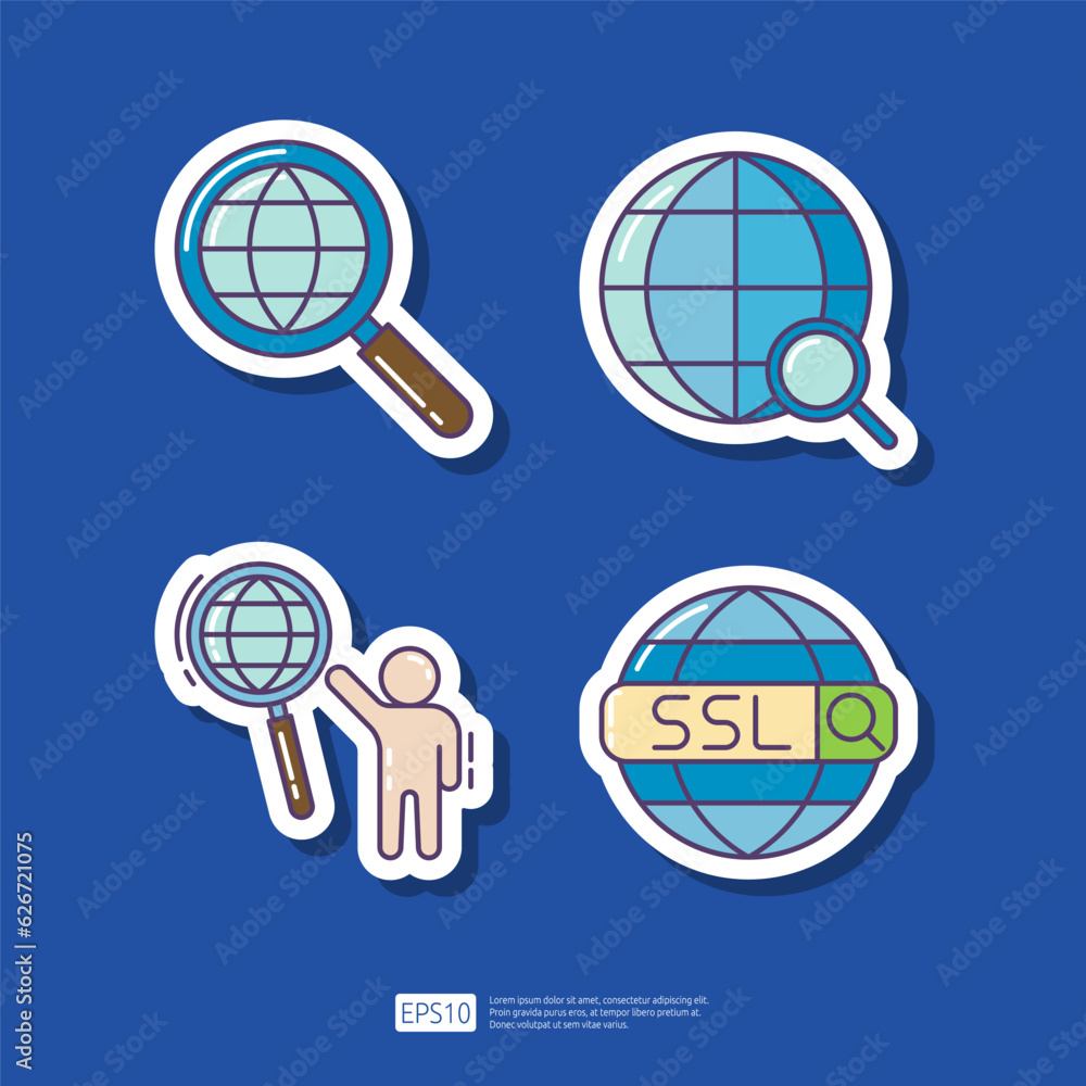 search in world wide web internet, target audience, SSL secure https certificate connection. SEO Search Engine Optimization and internet marketing advertising sticker icon set search in world wide web internet, target audience, SSL secure https certificate connection. SEO Search Engine Optimization and internet marketing advertising sticker icon set