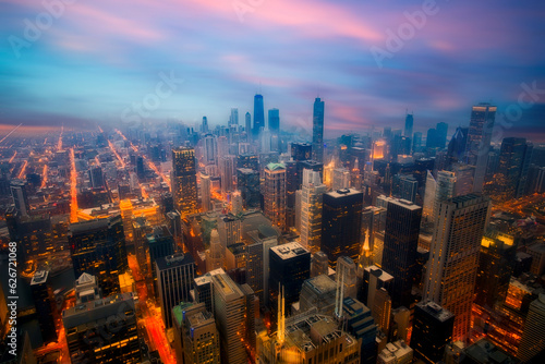 Chicago skyline at night, IL, 