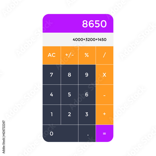 Vector de calculadora. Matemáticas. Calculo de números y cifras. 