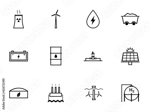 Energy Sources & Electricity Generation Line Art SVG icon set