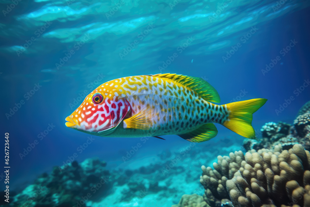 Colorful tropical fish swimming in ocean, generative AI
Colorful tropical fish swimming in ocean, generative AI