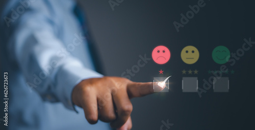 Businessman choose dissatisfaction customer satisfaction experience low rating