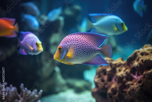 Colorful tropical fish swimming in ocean  generative AI  