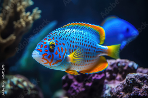 Colorful tropical fish swimming in ocean, generative AI   © ThiQuynh