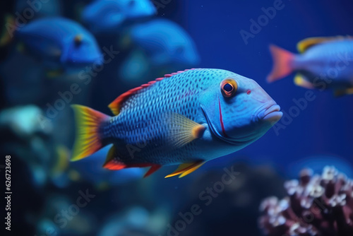 Colorful tropical fish swimming in ocean, generative AI 