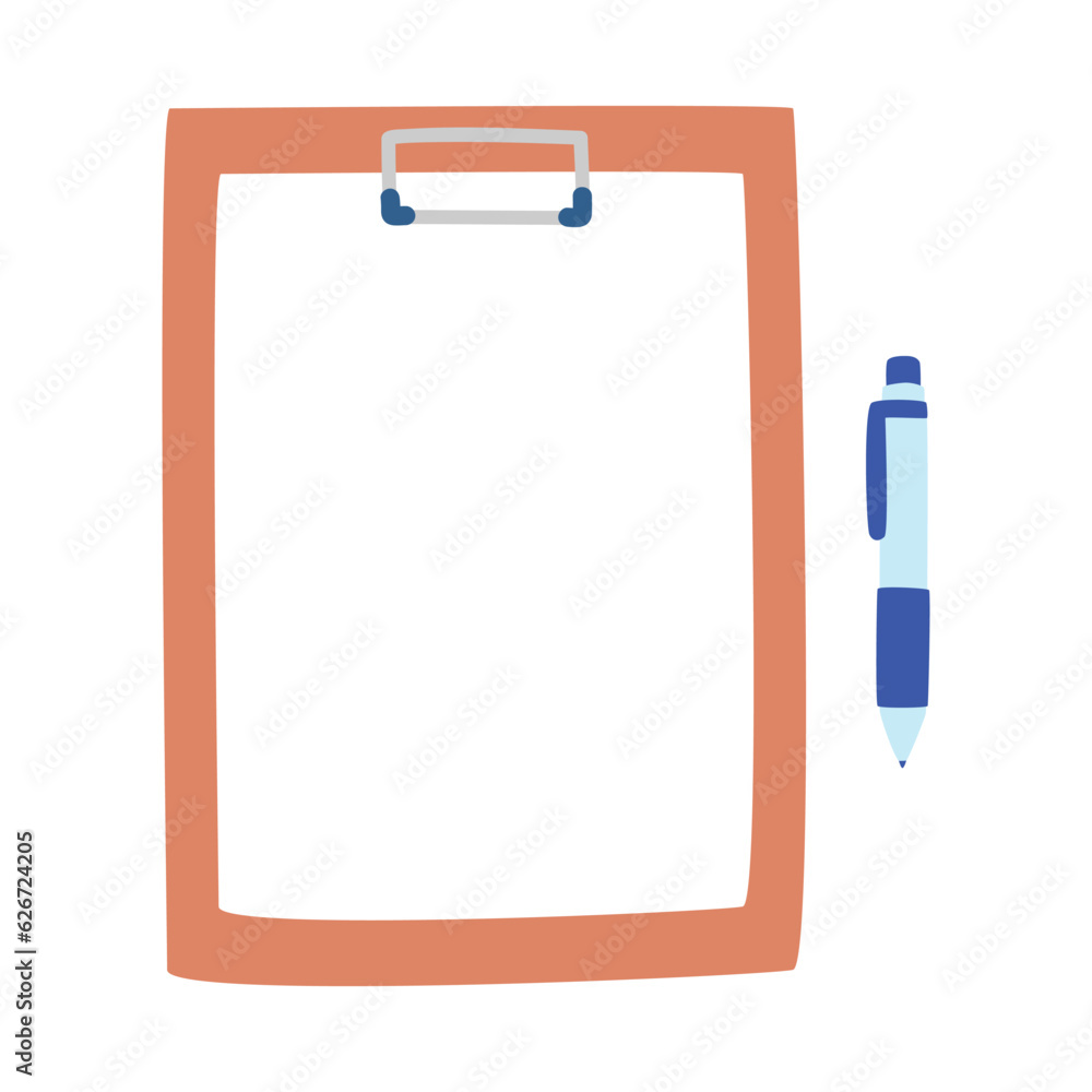 File clip holder clipart. Simple blank clipboard with pen flat vector illustration clipart cartoon style, hand drawn doodle. Students, classroom, school supplies, back to school concept File clip holder clipart. Simple blank clipboard with pen flat vector illustration clipart cartoon style, hand drawn doodle. Students, classroom, school supplies, back to school concept