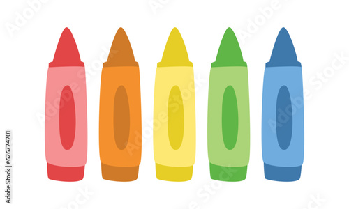 Colorful crayons clipart. Set of cute crayons flat vector illustration clipart cartoon style, hand drawn doodle. Students, classroom, school supplies, back to school concept