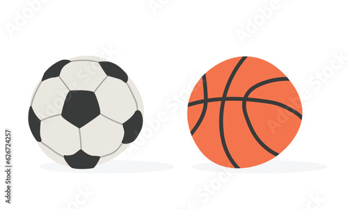 School sport balls clipart. Simple soccer ball and basketball ball flat vector illustration clipart cartoon style clip art, hand drawn doodle. Students, school supplies, back to school concept