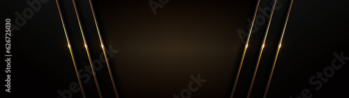 black gold background, golden light luxury image abstract, straight lines overlap layer shadow gradients space composition for banner, flyer cover layout, website template design