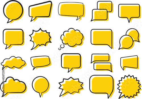 Speech bubble flat outline vector set