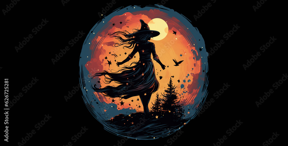 t-shirt design witch full body flying on the sky hd wallpaper.Generative Ai content